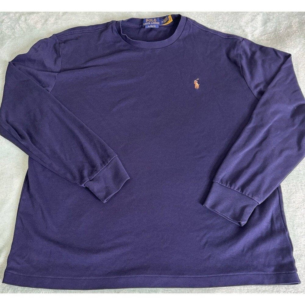 Polo Ralph Lauren Mens Long Sleeve T-Shirt Navy Blue Classic Fit Pony Logo M